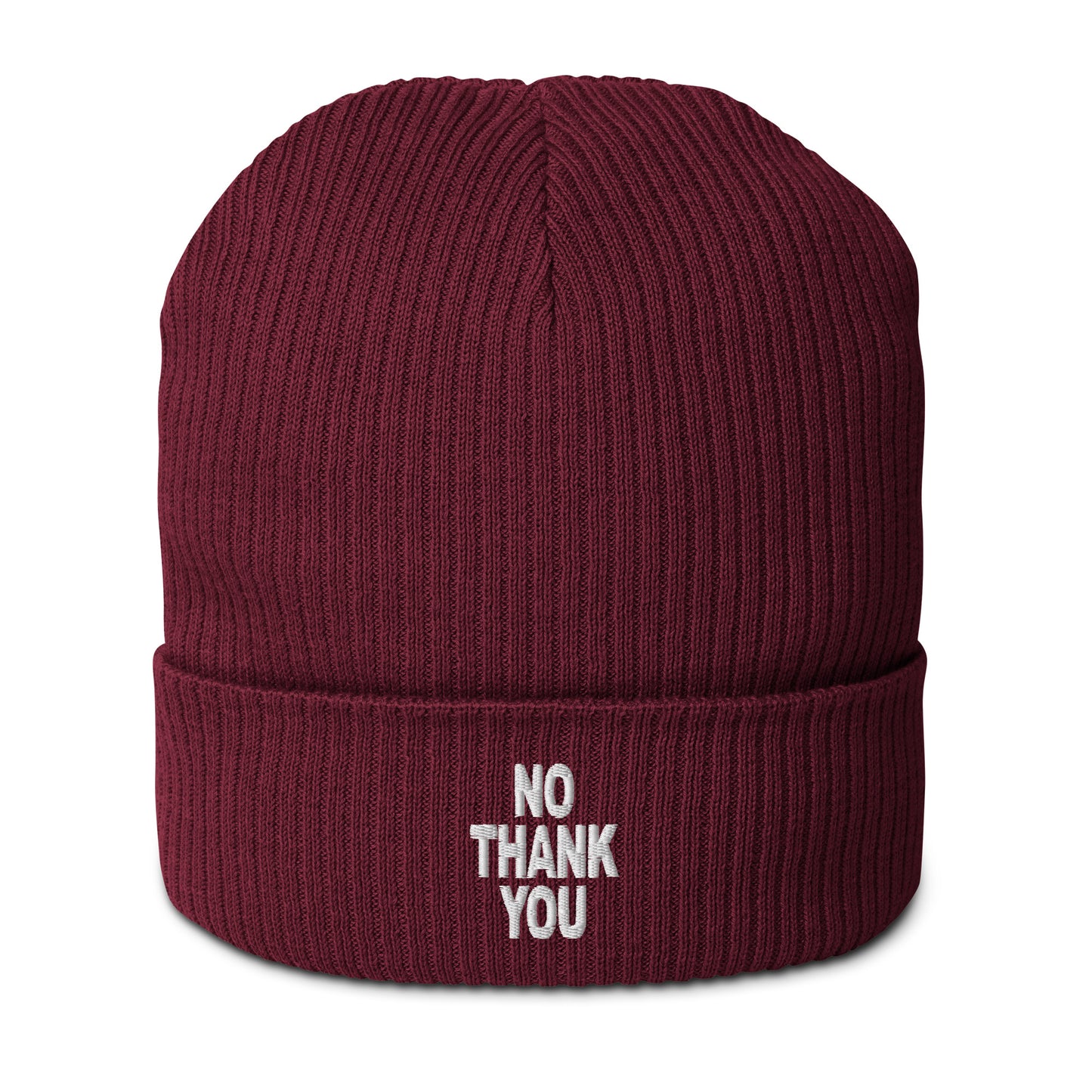 No.thank.you // Gerippte Bio-Beanie // Stick (Front)