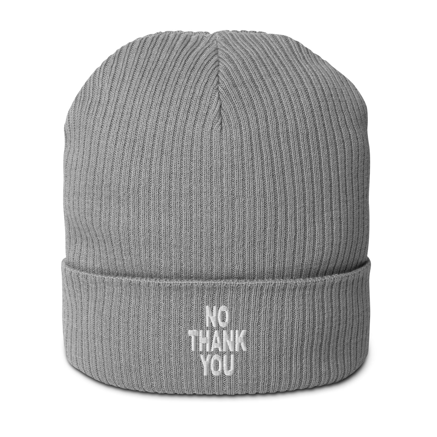 No.thank.you // Gerippte Bio-Beanie // Stick (Front)