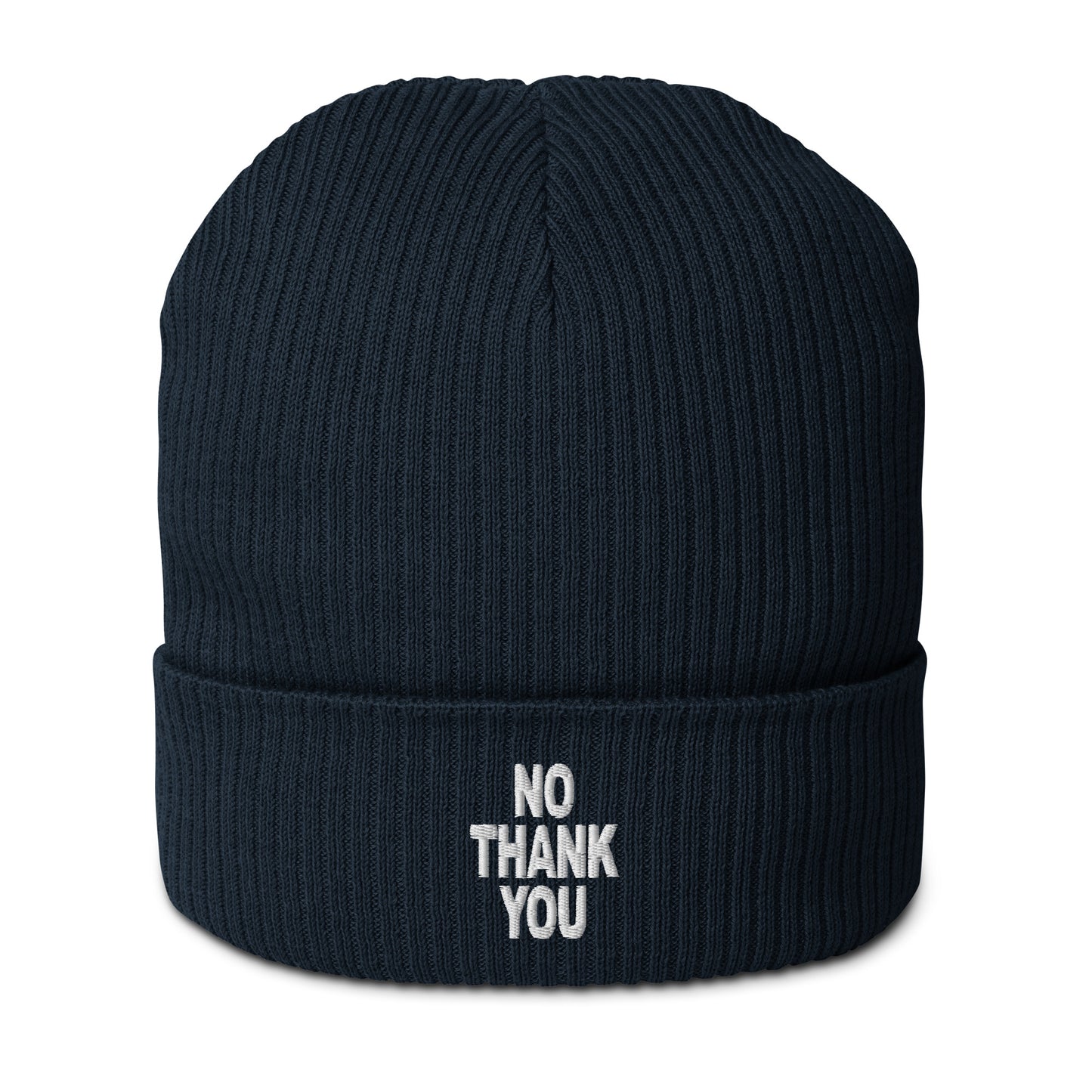 No.thank.you // Gerippte Bio-Beanie // Stick (Front)